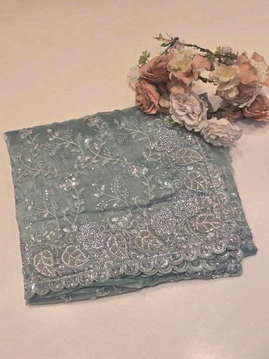 Bridal Fancy Organza Saree with Stone, Sequence & Embroidery Work | Party Wear