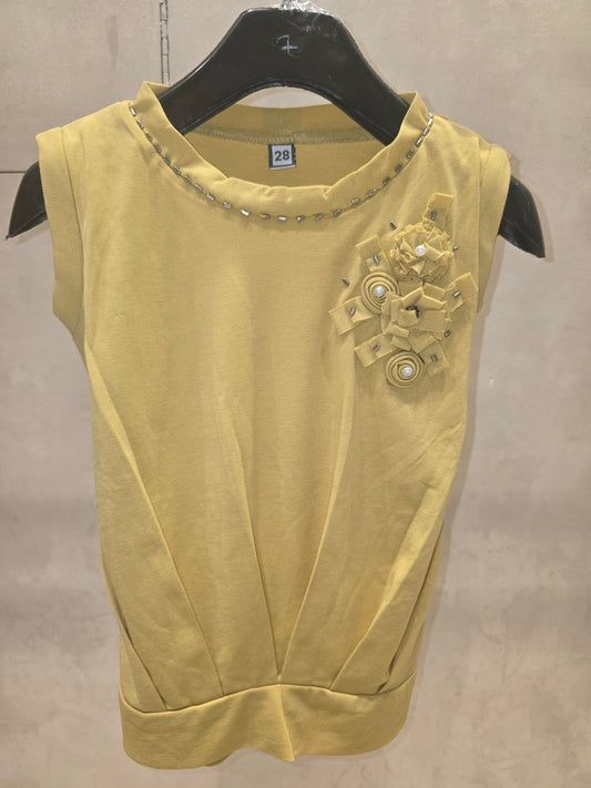 Girl Light Yellow Lycra Hosiery Western Top