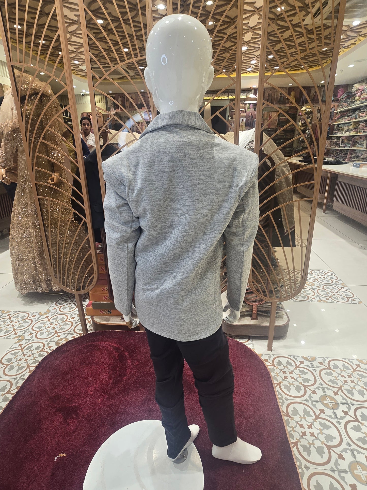 Grey colored Rayon cotton blazer with small logo , printed t-shirt and denim cotton black colored jeans