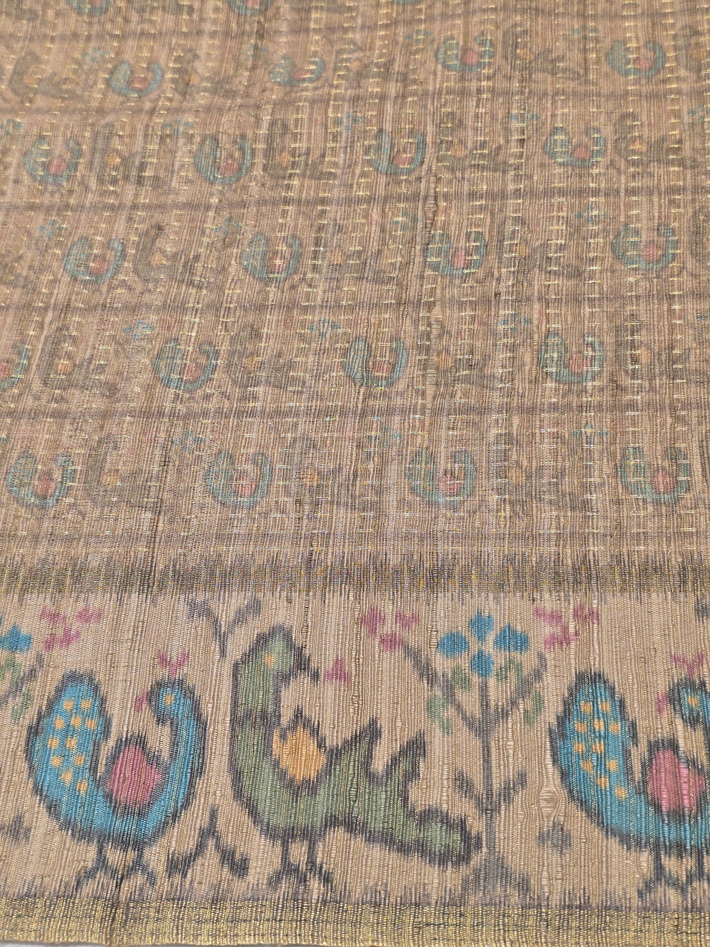 Soft Tussar Silk Saree with Jute Pallu & Fine Jari Lines | Beige Art Blouse | Lightweight Normal Wear Saree