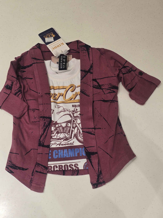 Baby Boy Onion Pink Lycra Cotton T-Shirt with Jacket