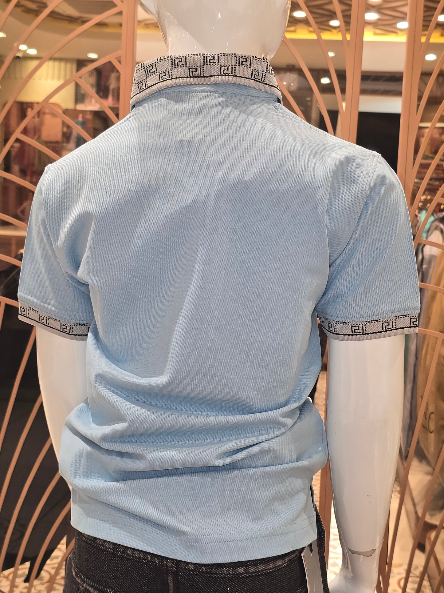 Boys Blue Lycra Printed Collar Neck T Shirt