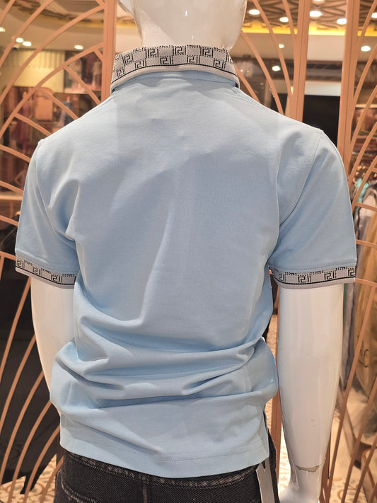 Boys Blue Lycra Printed Collar Neck T Shirt