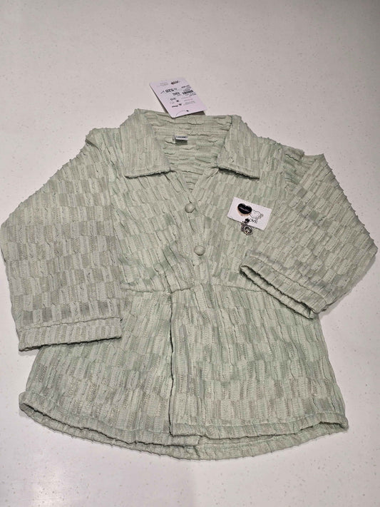 Sea Green Popcorn Cotton Textured Top for Girls