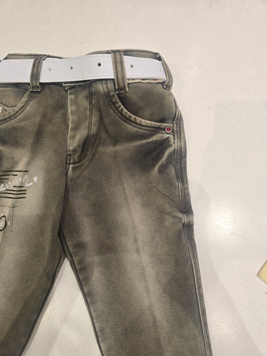 Gray Denim Jeans Pant with Belt for Boys