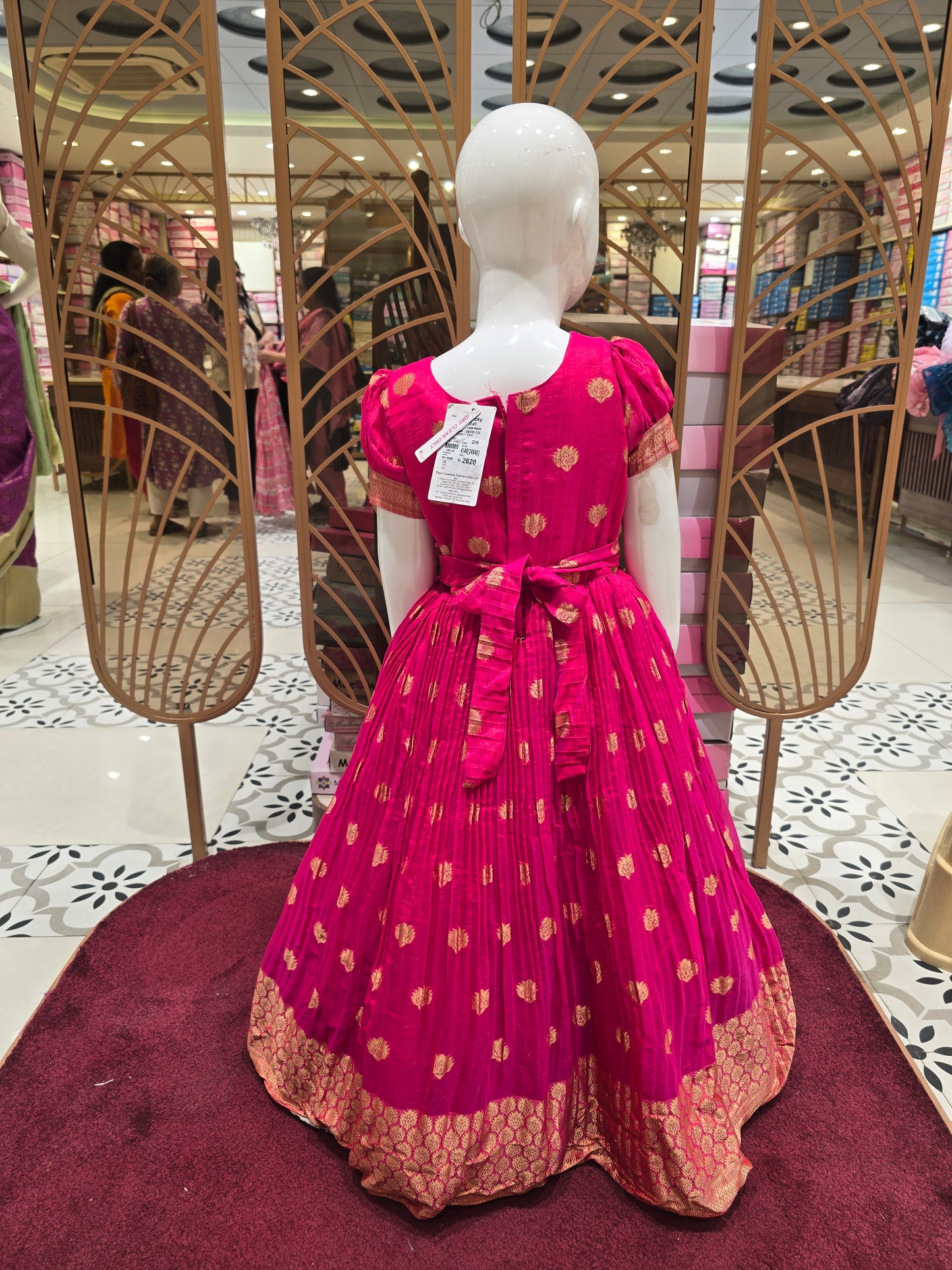 Rani Pink Chiffon Ethnic Gown for Girls