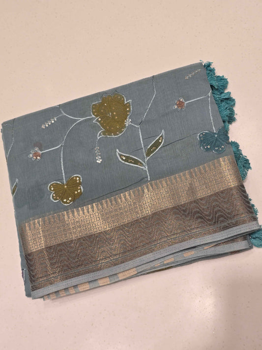 Tussar Saree with Multicolour Embroidery & Sequin