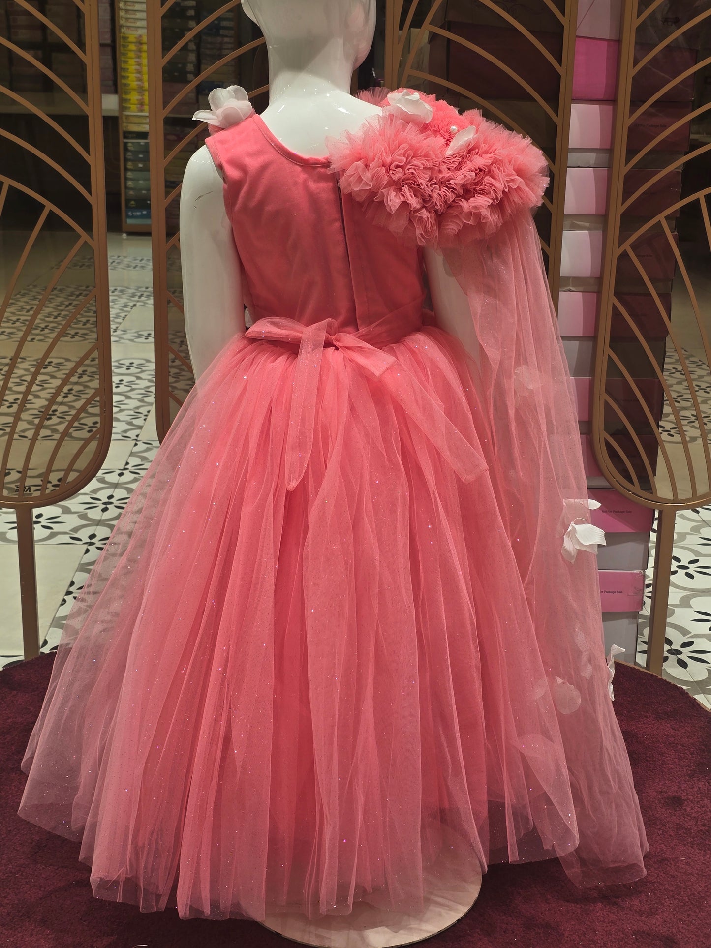 Girl Dark Peach Glitter Knitted Party Gown