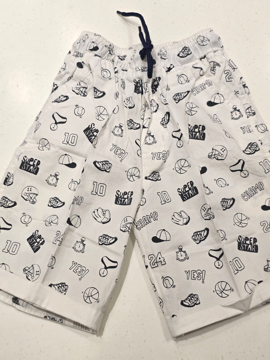 White Printed Cotton Shorts for Boys