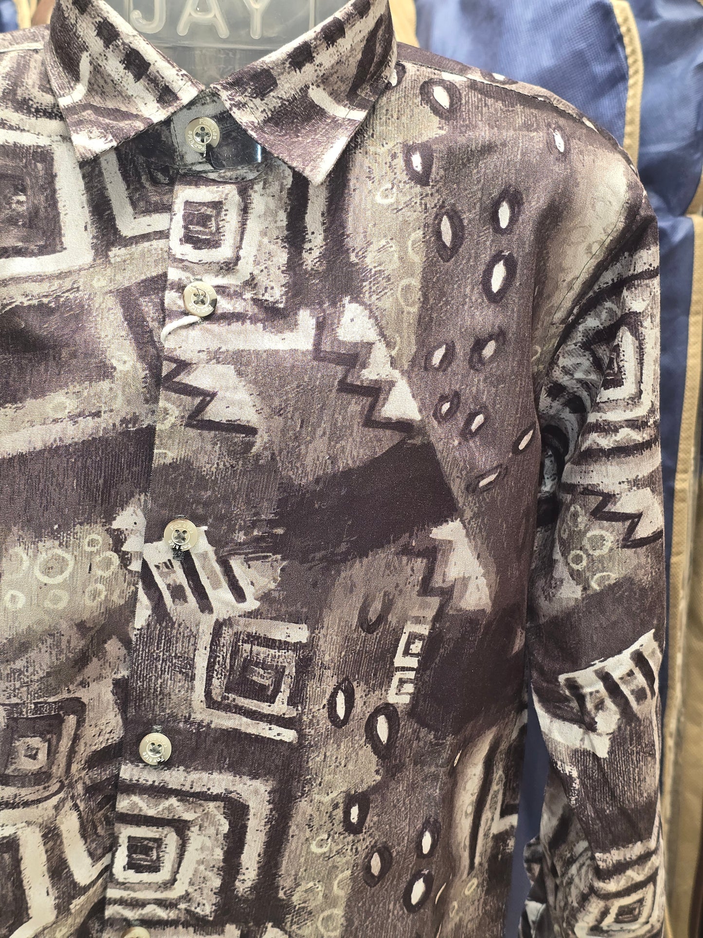 Boys Grey Printed Cotton Shirt with Collared Neck and Foldable Sleeves