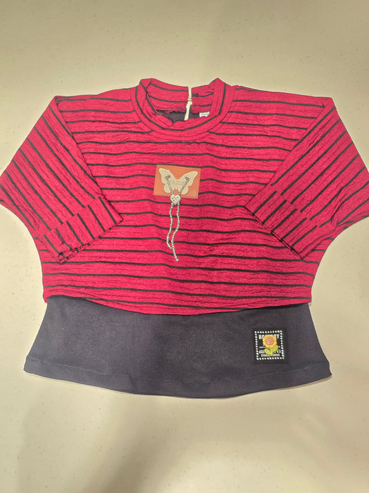 Red and Black Lycra Western Top for Girls