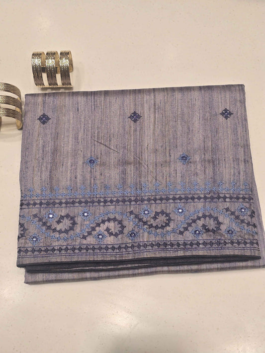 Tussar Silk Saree with Mirror Work Embroidery