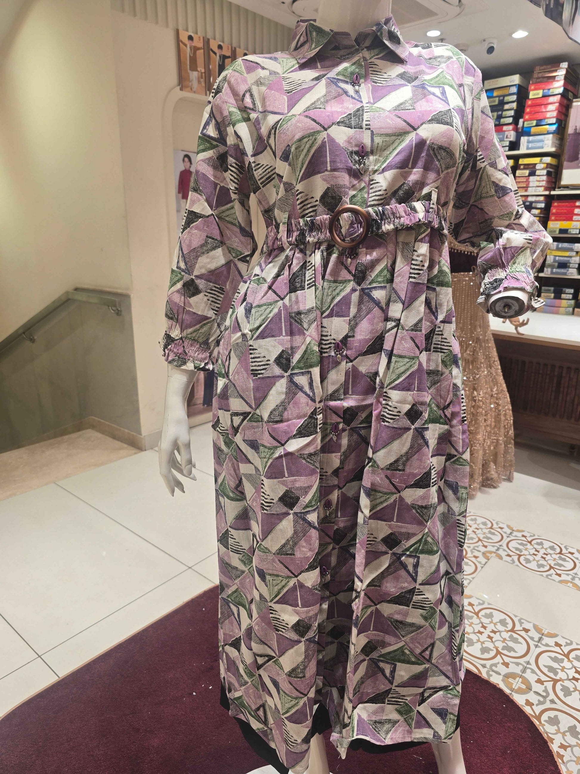 Printed Cotton material anarkali single kurta with stylish belt