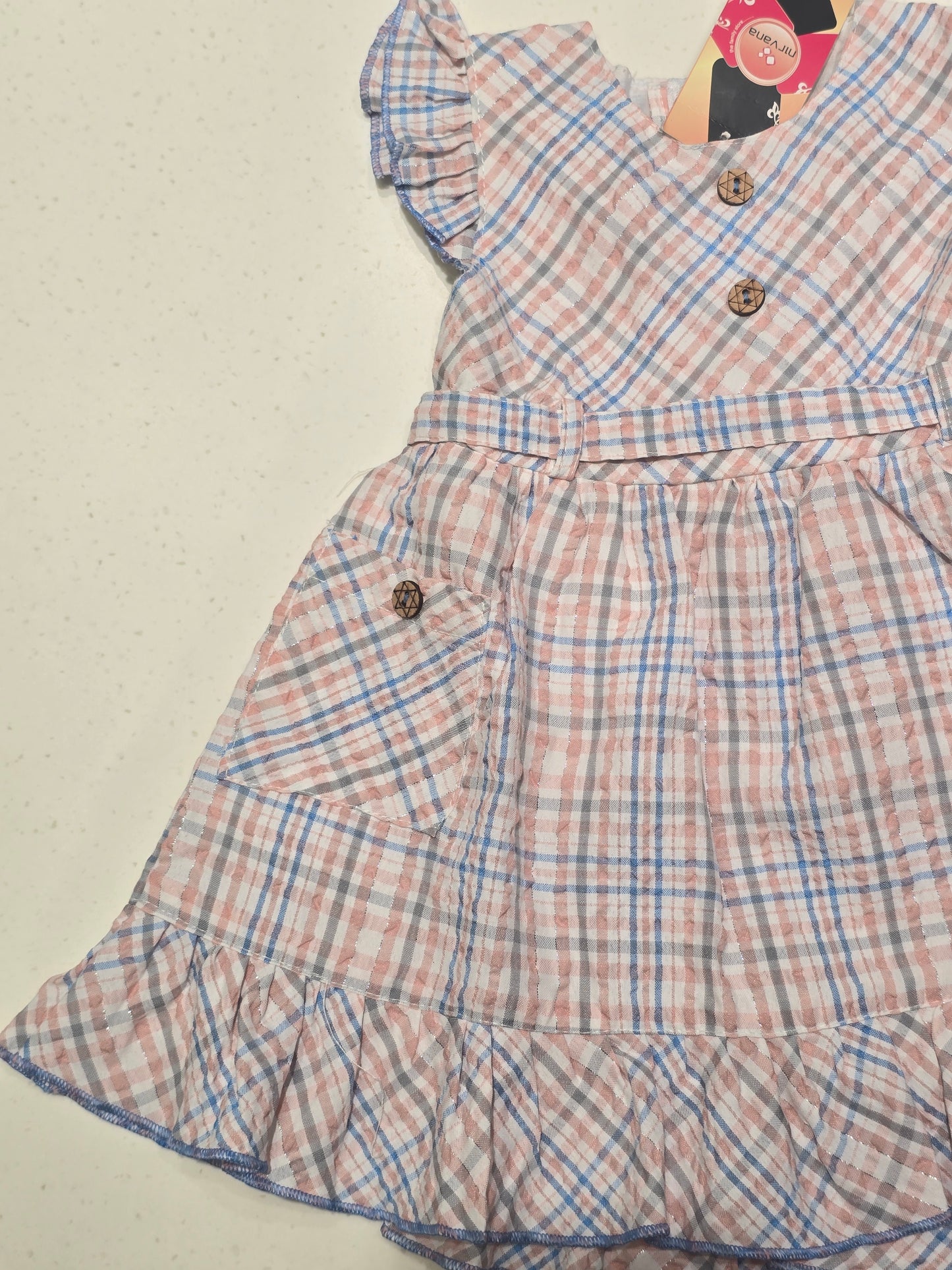 Baby Girls Multicolor Cotton Checked Frock