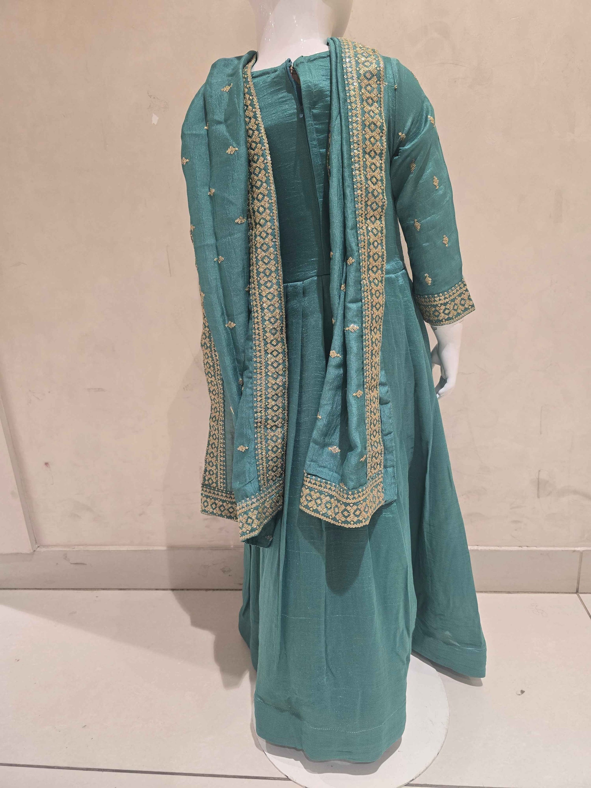 Crepe material sea green colour anarkali Kurti set with zari butta