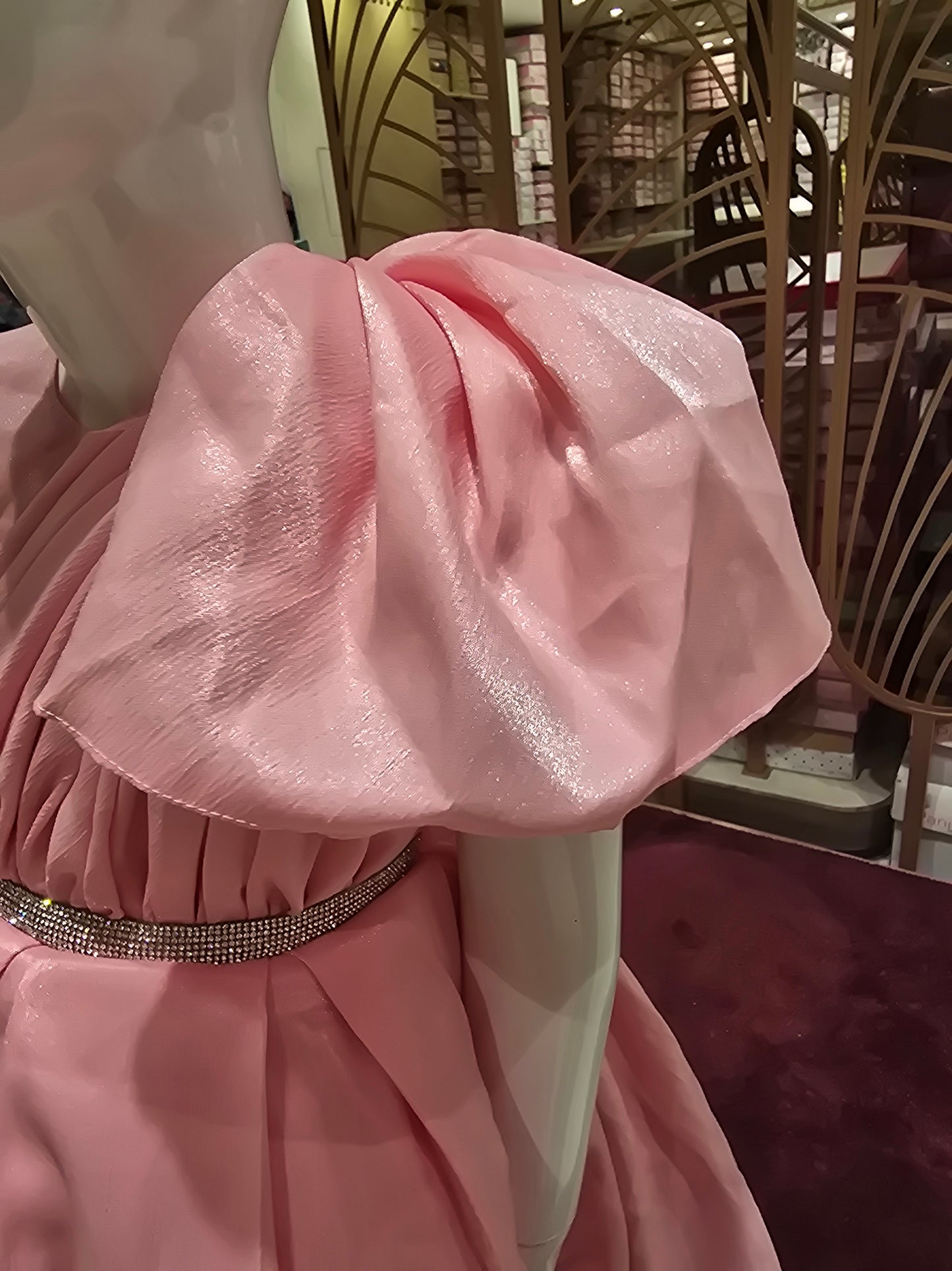 Girl Peach Satin Crepe Party Short Frock