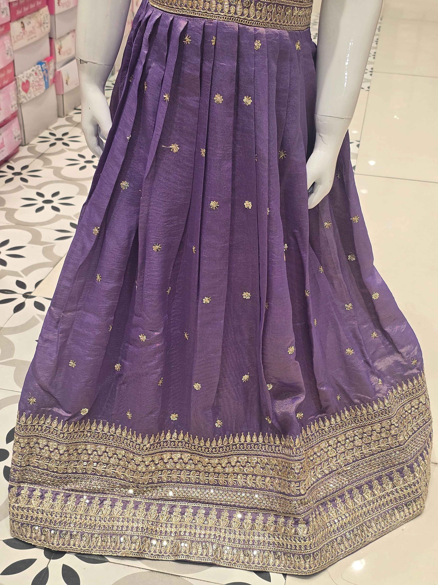 girls' traditional floor-length ethnic gown featured in a rich shade of purple