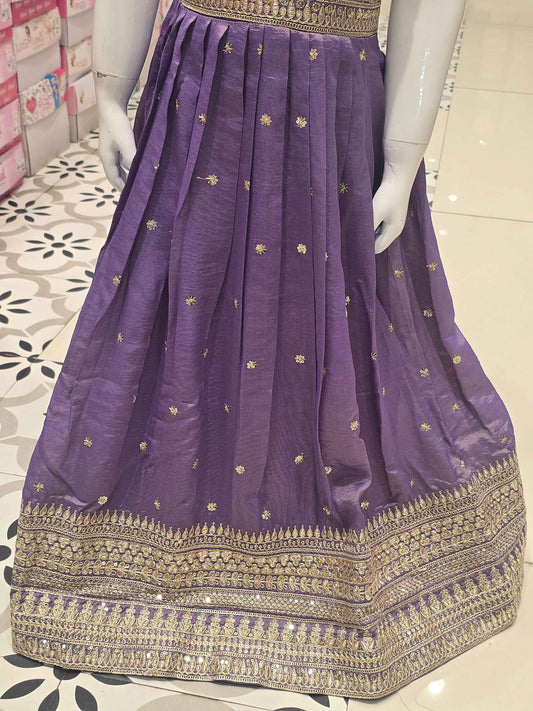 girls' traditional floor-length ethnic gown featured in a rich shade of purple
