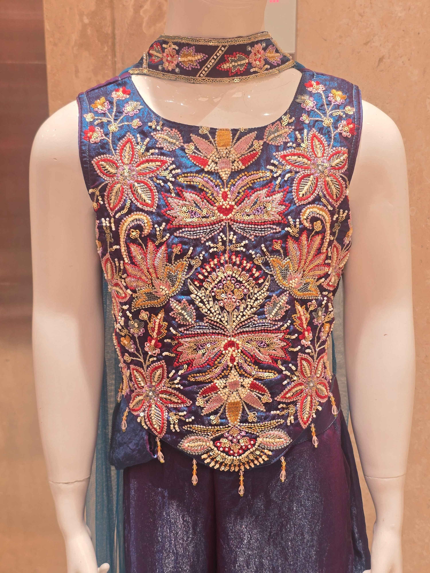 Peacock Blue Tissue Sharara Set for Girls