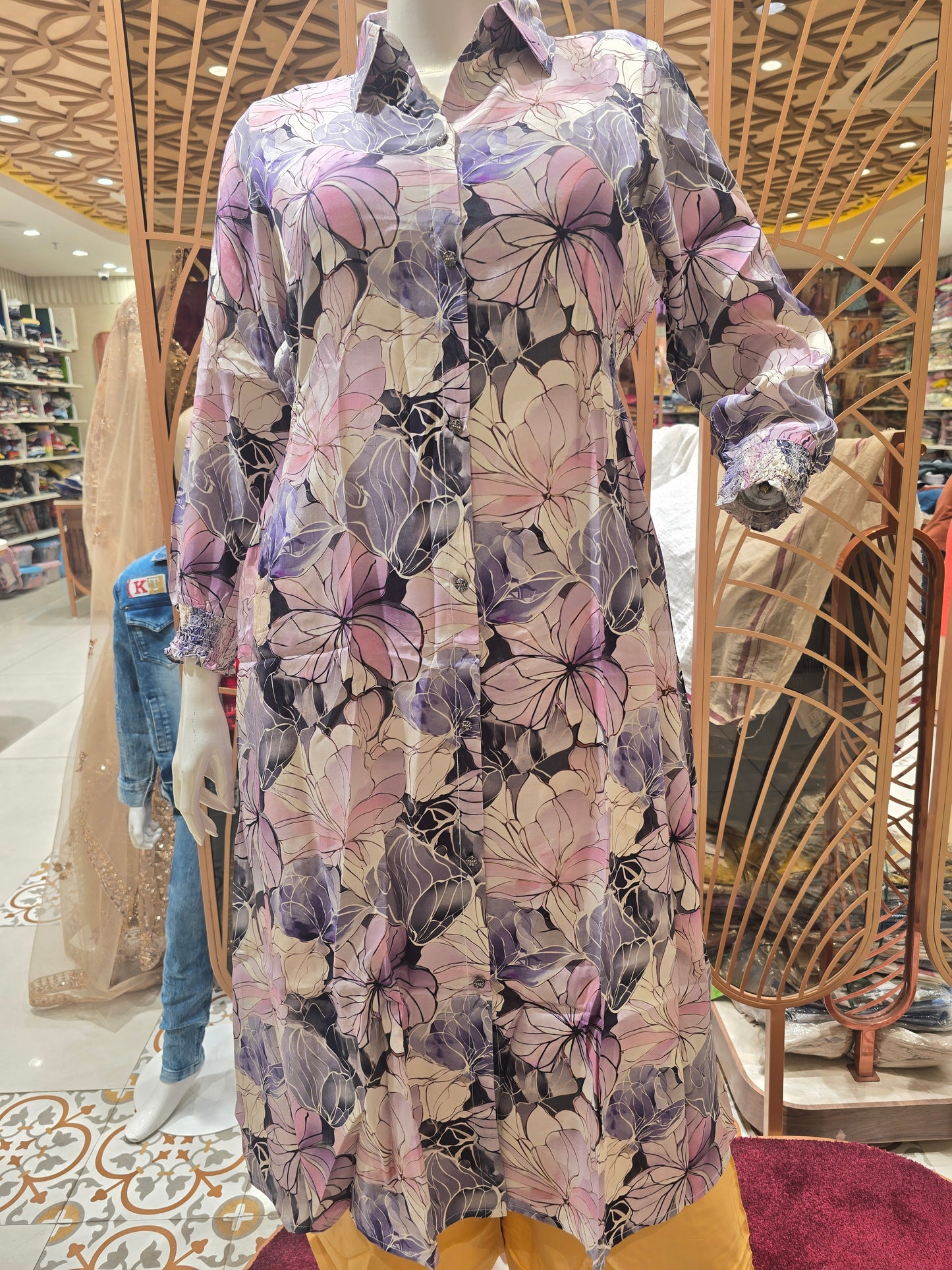 Women Multi Colour Floral Printed Anarkali Short Frock