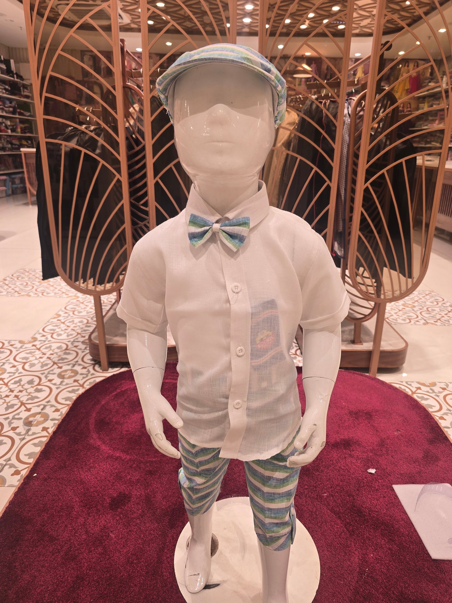 White Sky Blue Linen Dungaree Set for Boys