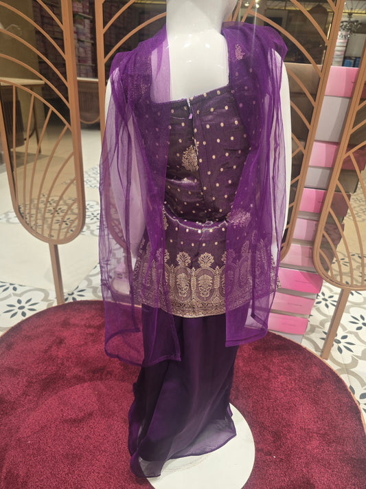 Purple Tissue Sharara Set for Girls