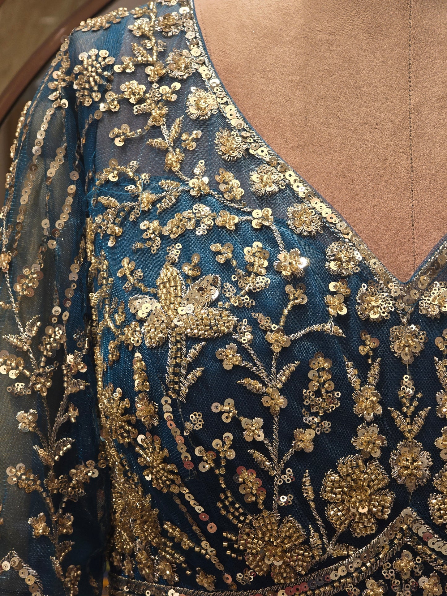 Exclusive Bridal lehanga in knitted material with handwork