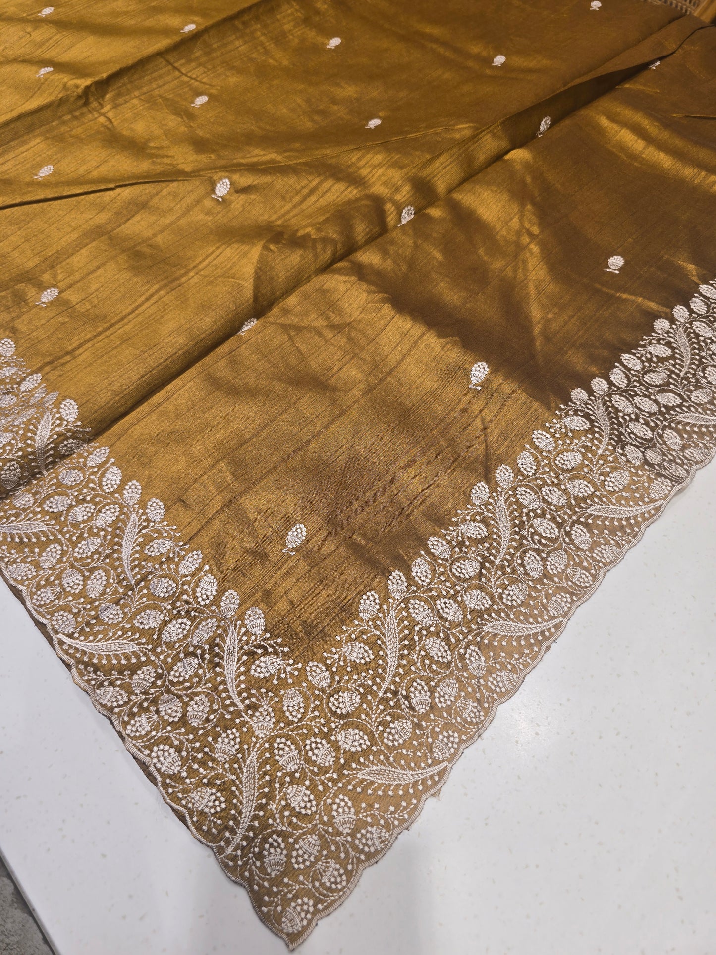 Tussar Silk Saree with Embroidery Motifs and Designer Border | Elegant Soft Drape | Daily & Festive Wear
