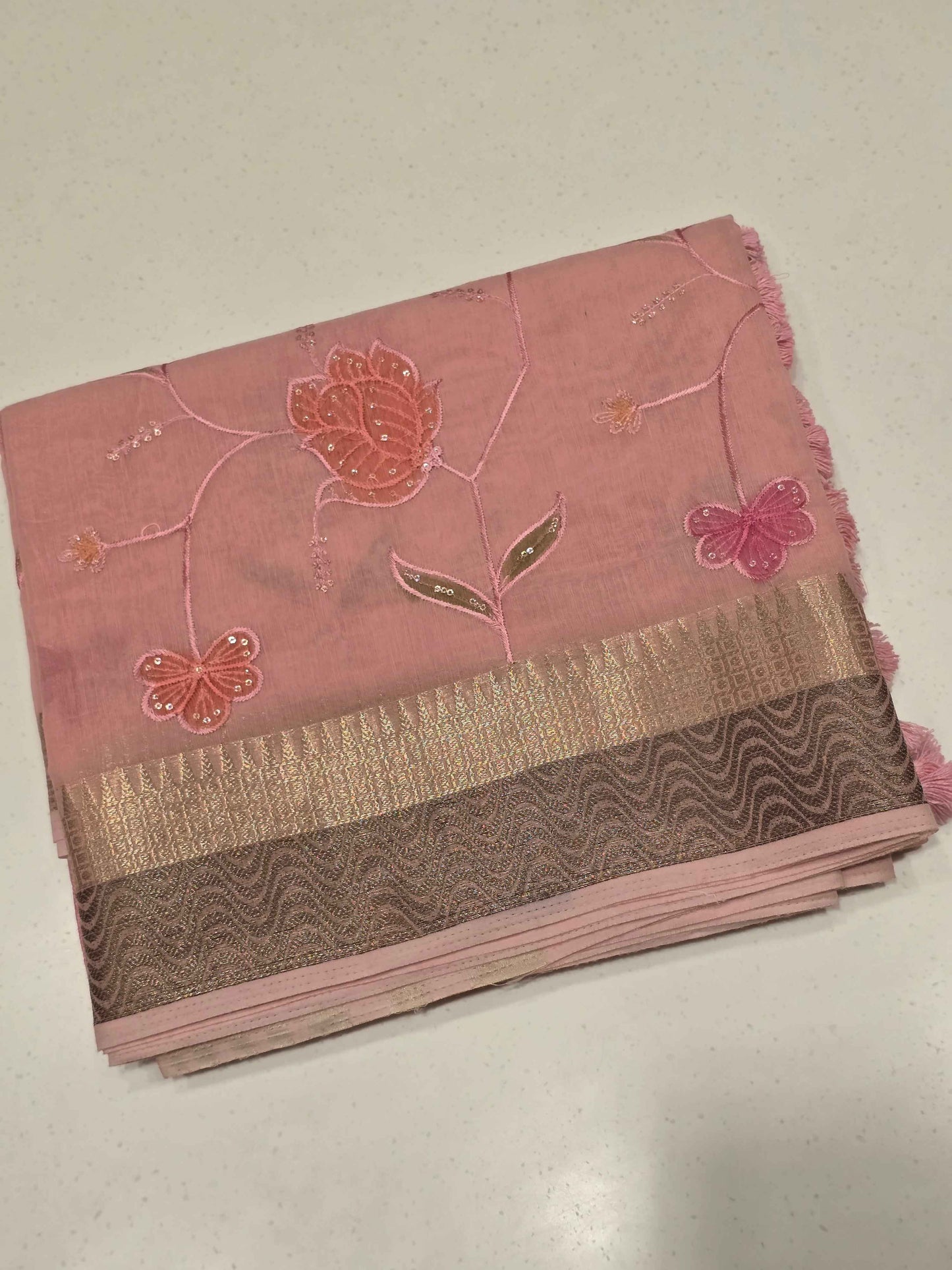 Tussar Saree with Multicolour Embroidery & Sequin