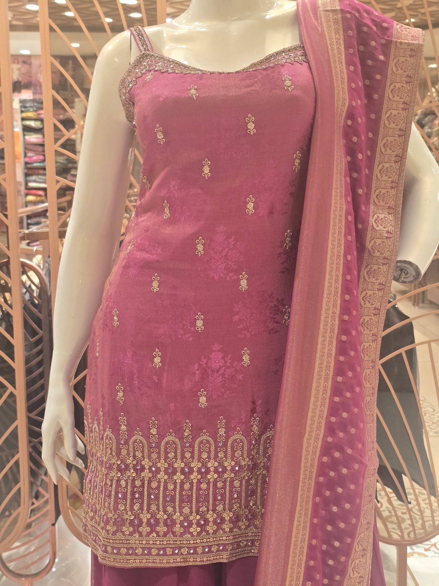 Onion Pink Tissue Sharara Set for Women