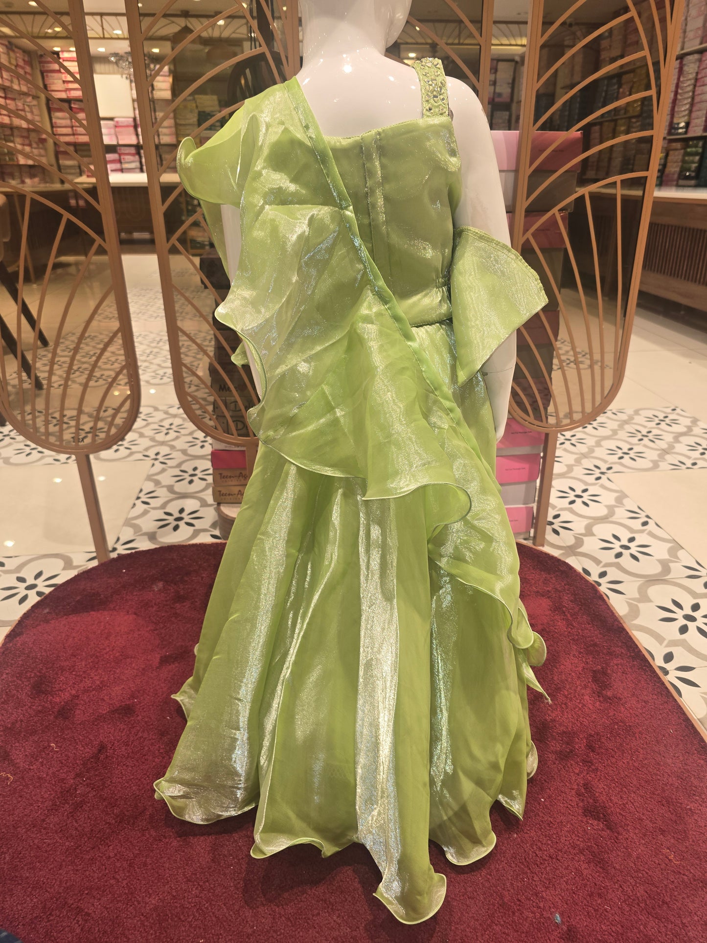 Girls Pista Organza Party Wear Gaghra Set