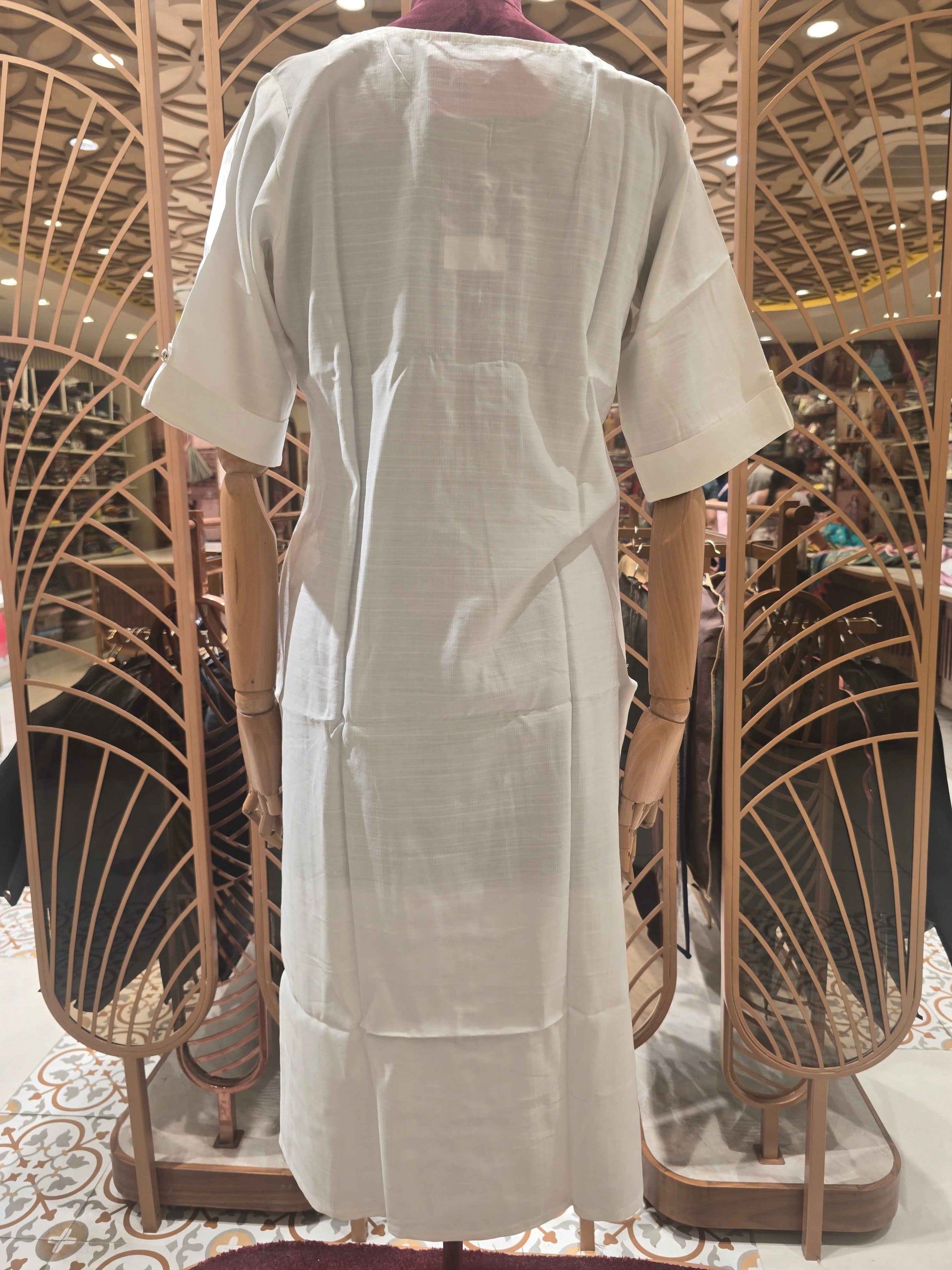 Lenin cotton material half white color kurti with ¾ sleeves