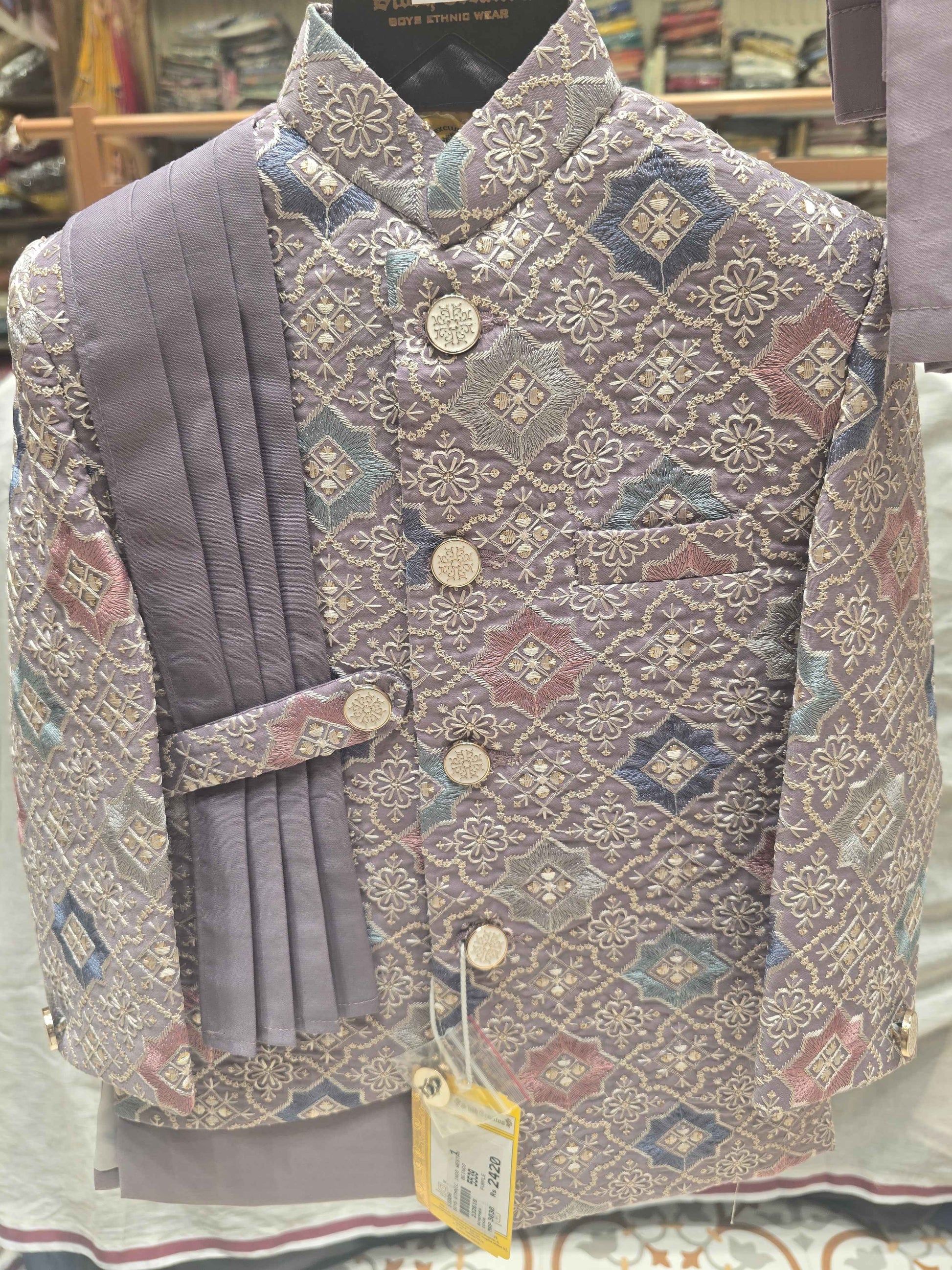 Boys Lavender Dupion Silk Indo-Western Set with Shalya