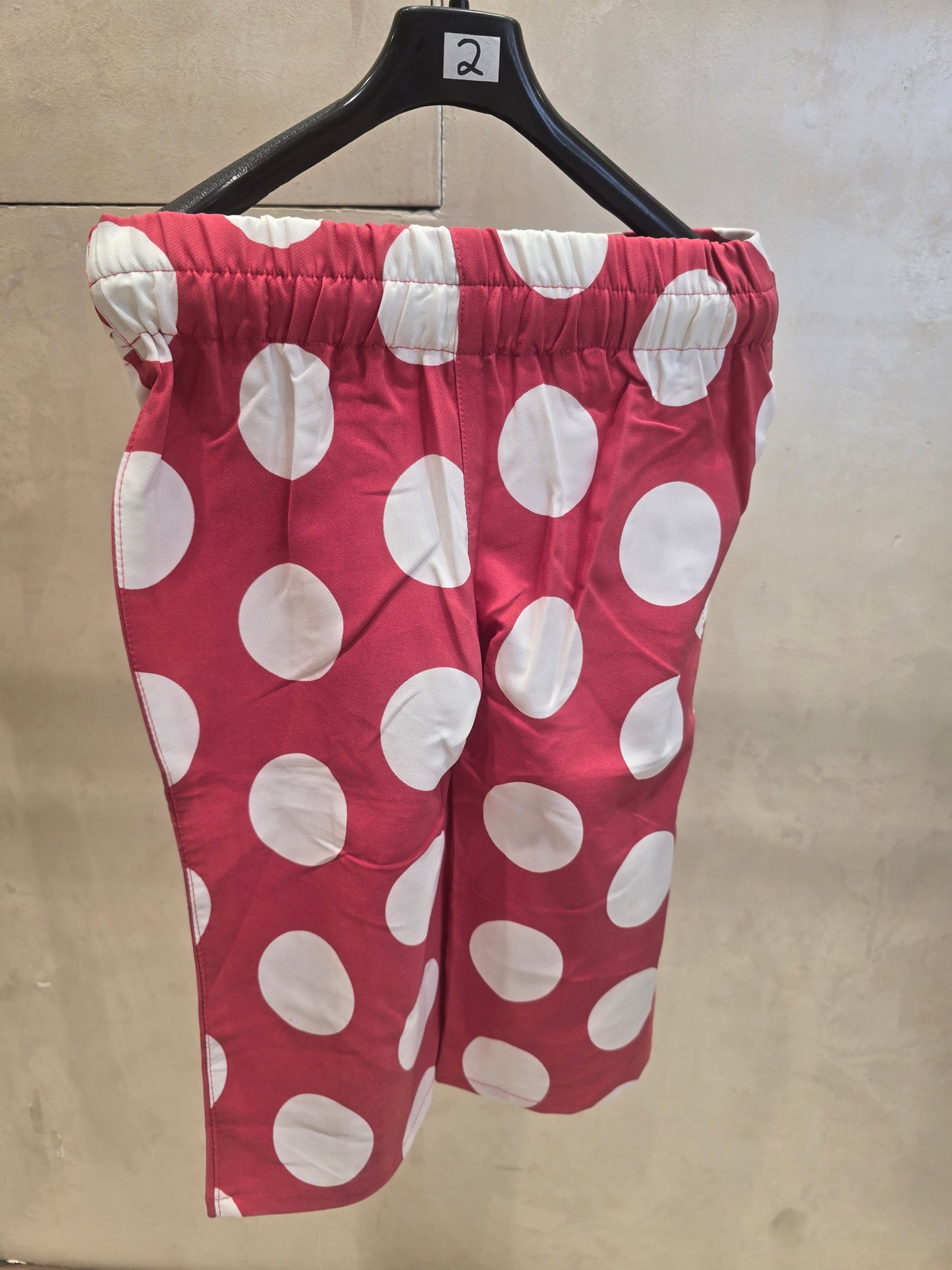 Girls Satin Capri Pant in Rose Pink with Polka Dot Print, Elastic Waist and Attachable Belt for Summer Casual Wear