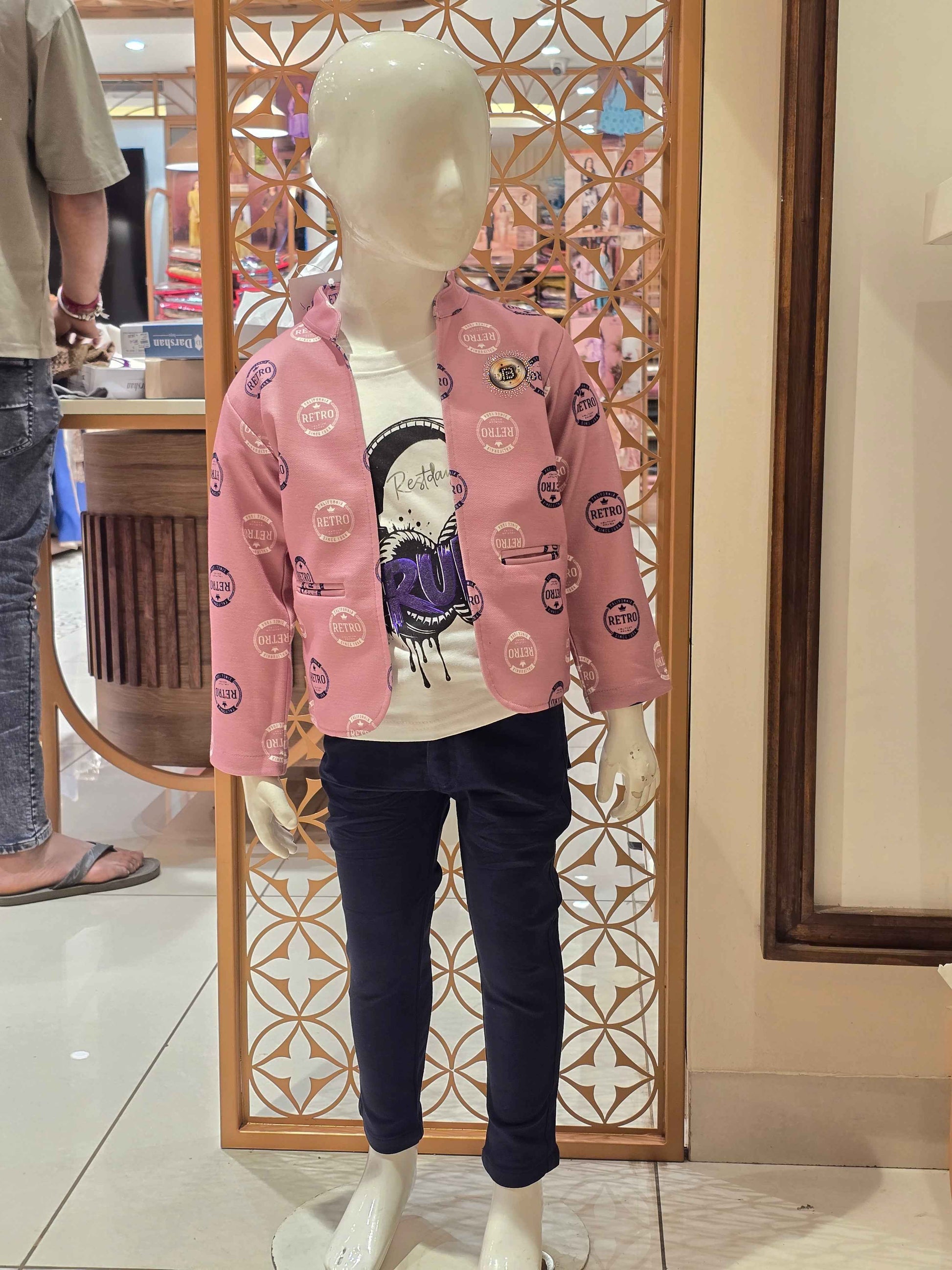 Printed lycra Material coat set for boys with white t- shirt