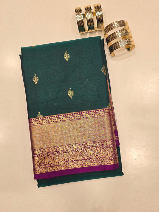 Bottle Green Semi Kanjivaram Silk Saree