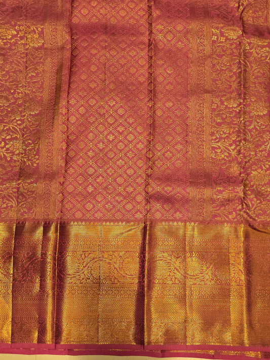 Pure handloom kanjivaram brocade silk baby pink colour self saree with fancy silver design over the body and rich pallu