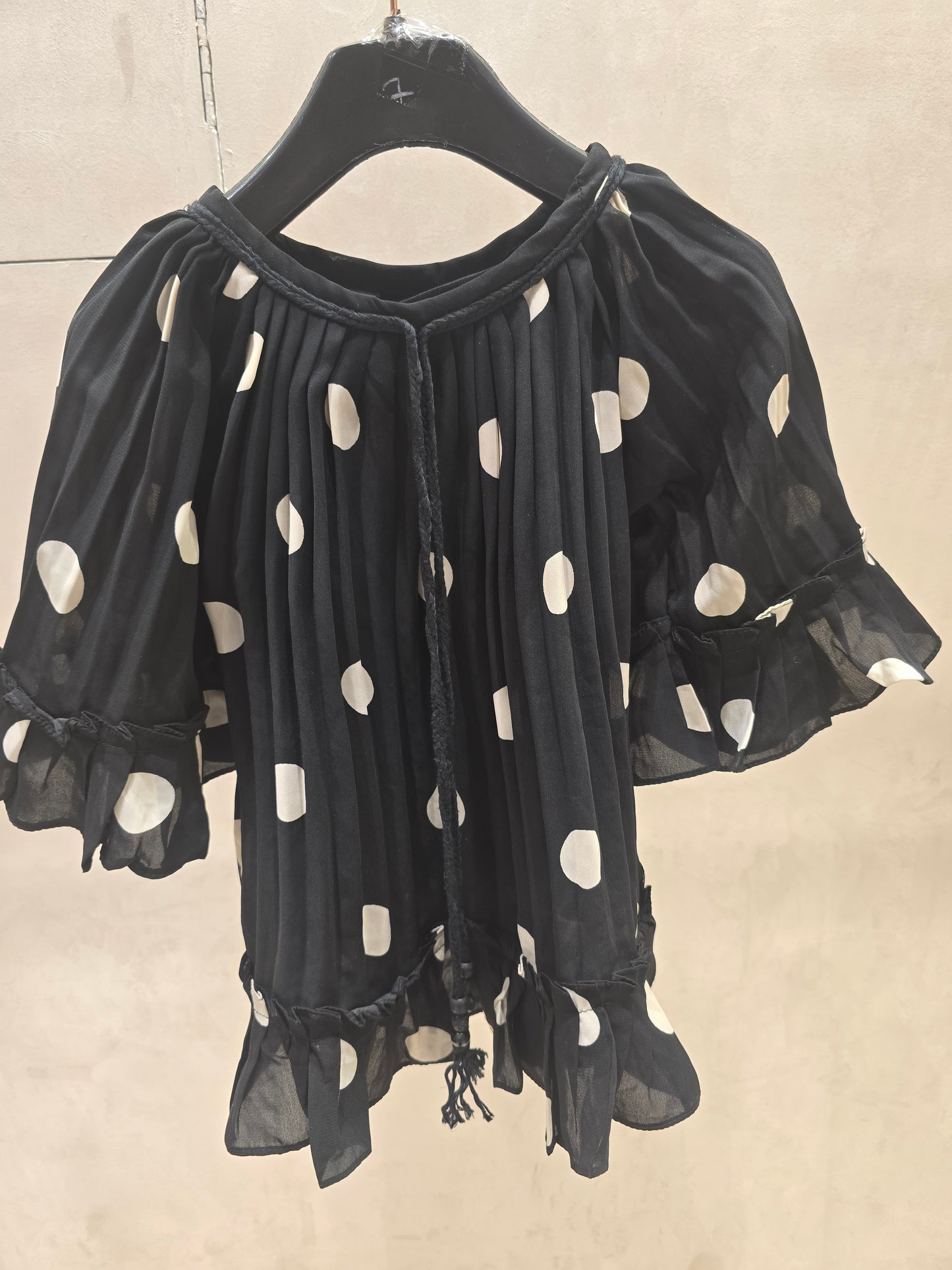 Girl Black Polka Dot Georgette Western Top