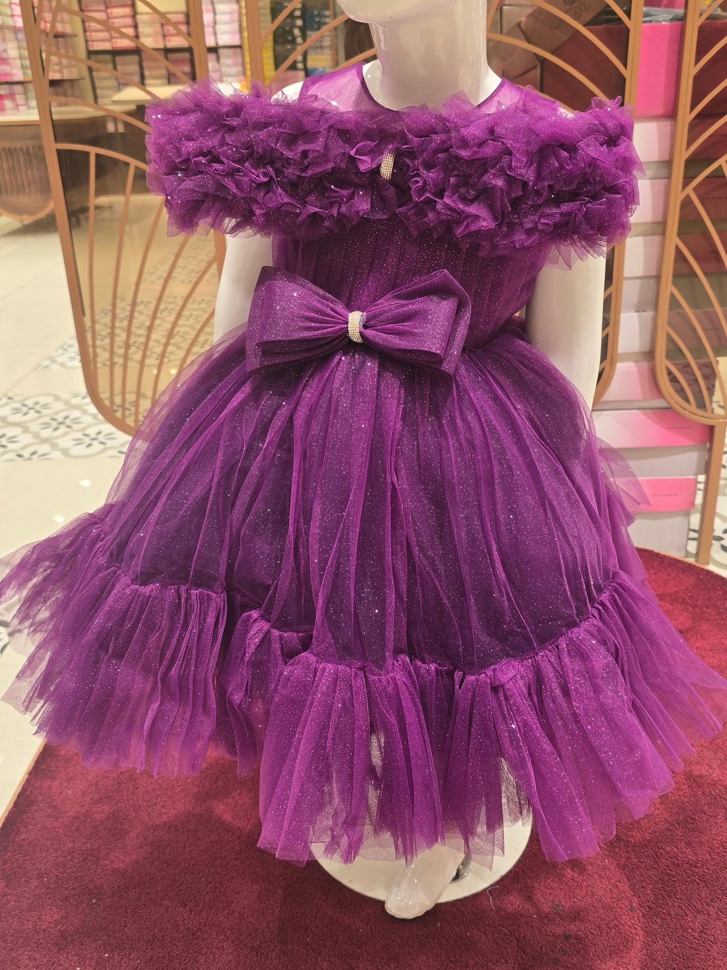 Girl Purple Glitter Knitted Party Short Frock