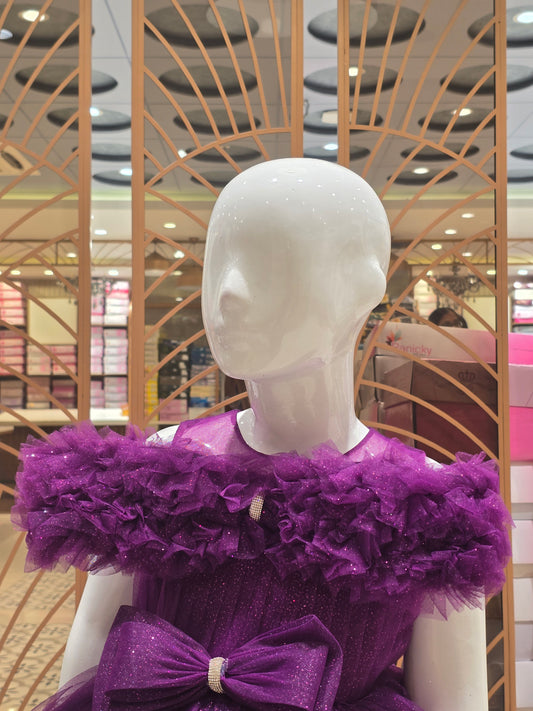 Girl Purple Glitter Knitted Party Short Frock