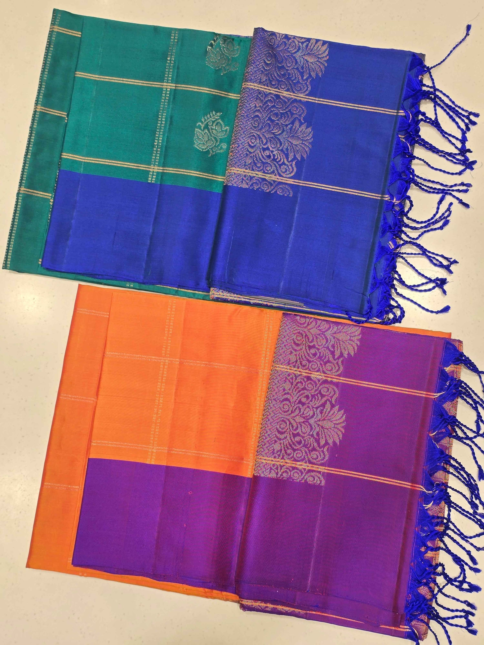 Pure softsilk saree , checked pattren with rudrakshi peacock motifs