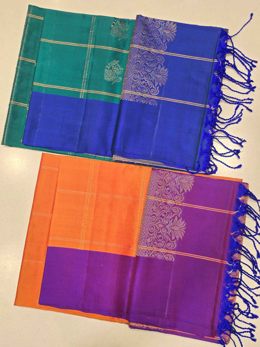 Pure softsilk saree , checked pattren with rudrakshi peacock motifs