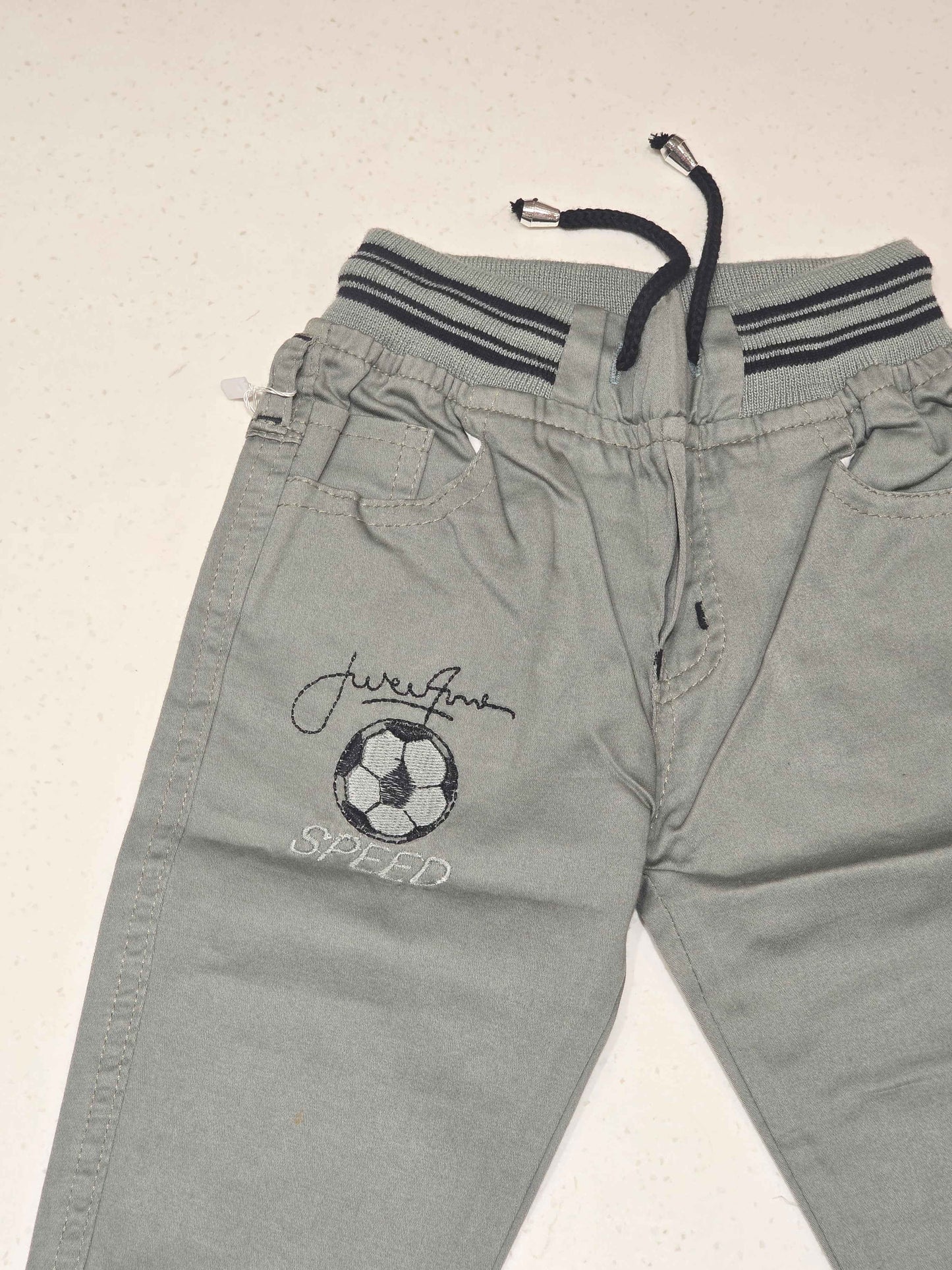 Denim material sea green colour pant for boy with Elasticable