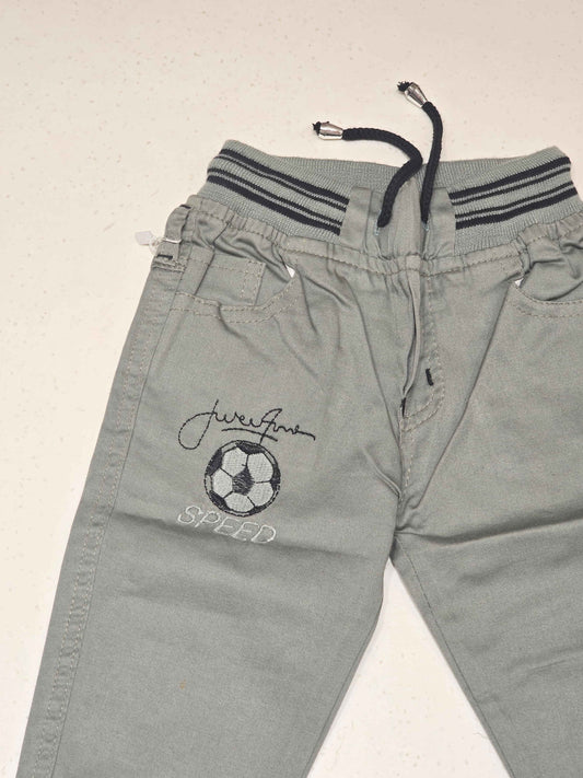 Denim material sea green colour pant for boy with Elasticable