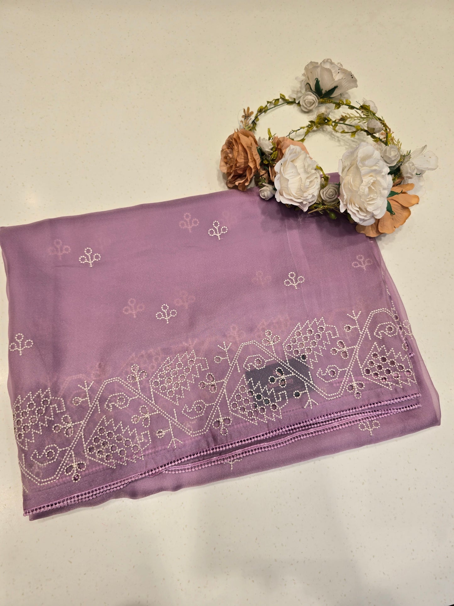 Class tissue with embroidery work fancy saree Festive wear