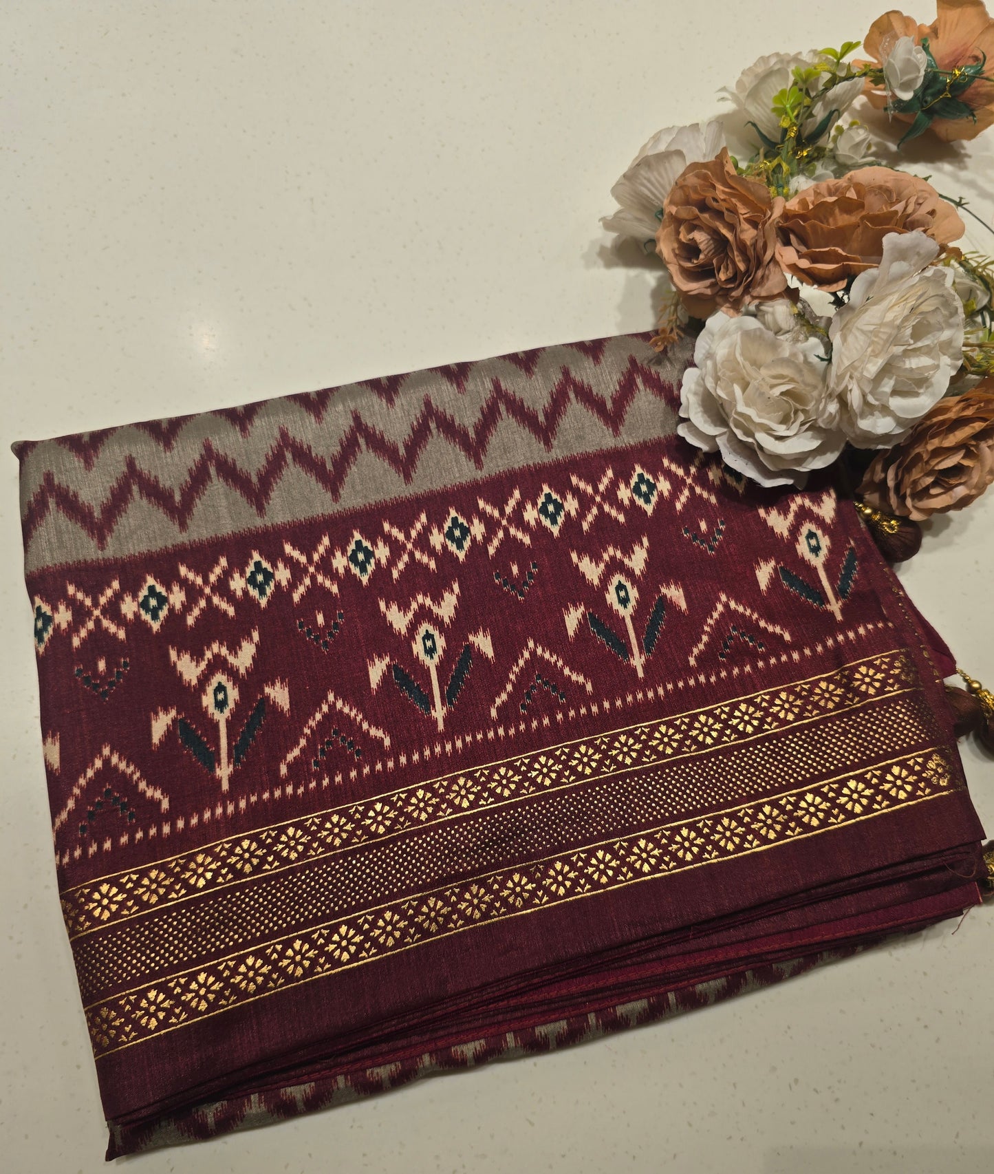 Semi Patola Silk Saree with Traditional Ikat Weaving & Zari Border | Elegant Festive & Wedding Wear Saree for Women