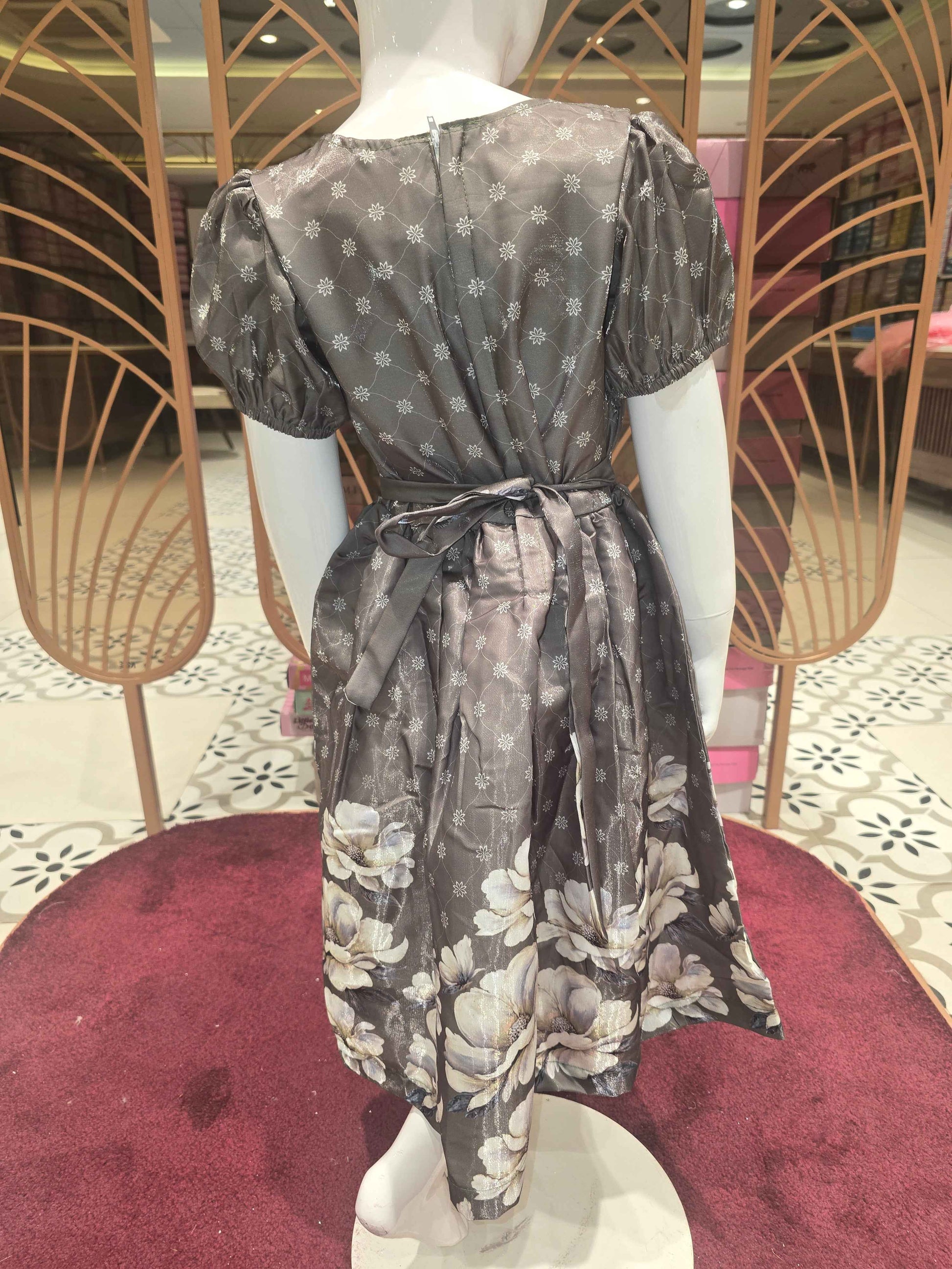 Girl Mehndi Green Printed Satin Short Frock