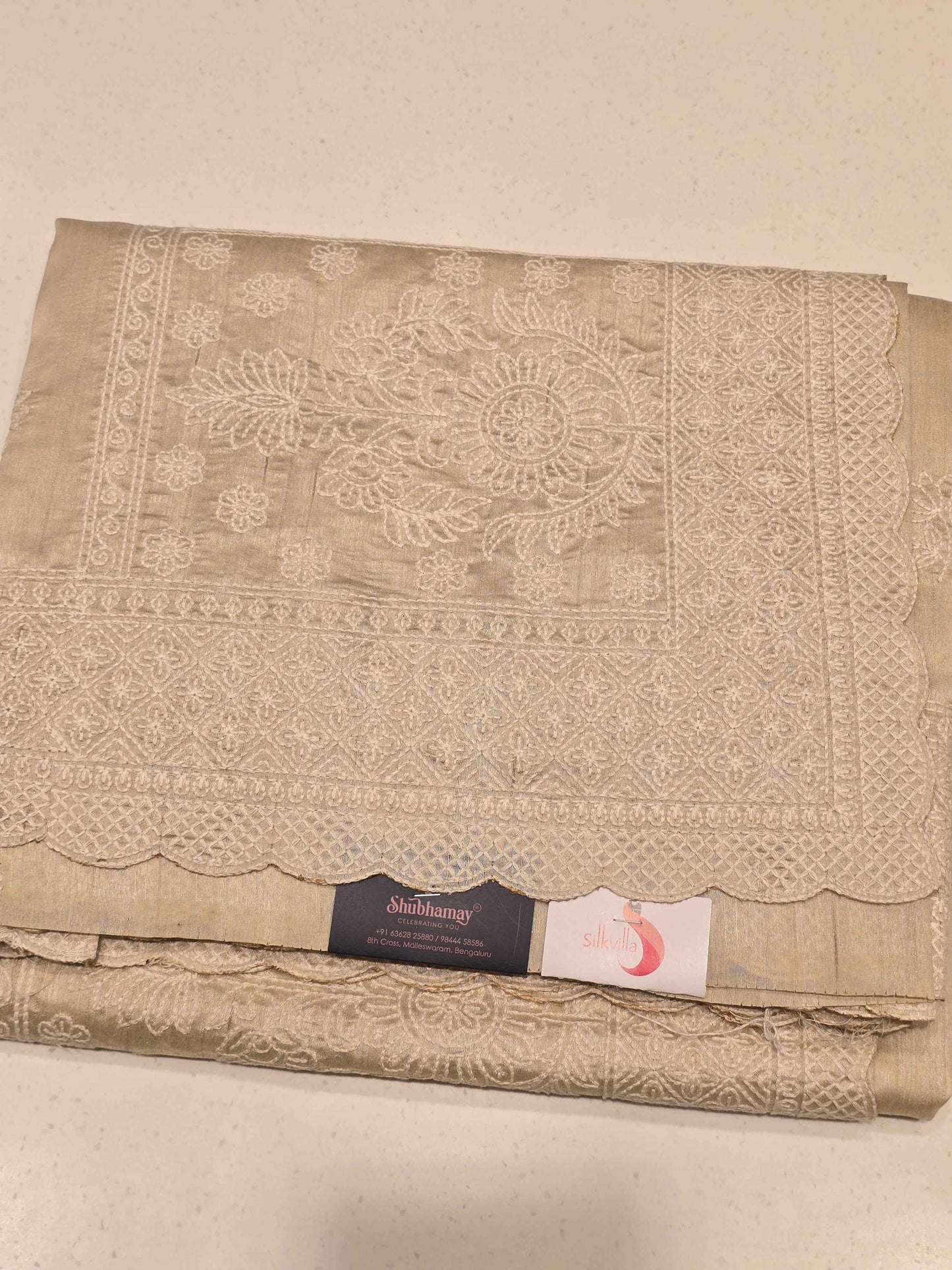 Baby Pink Tussar Jute Saree with Embroidery