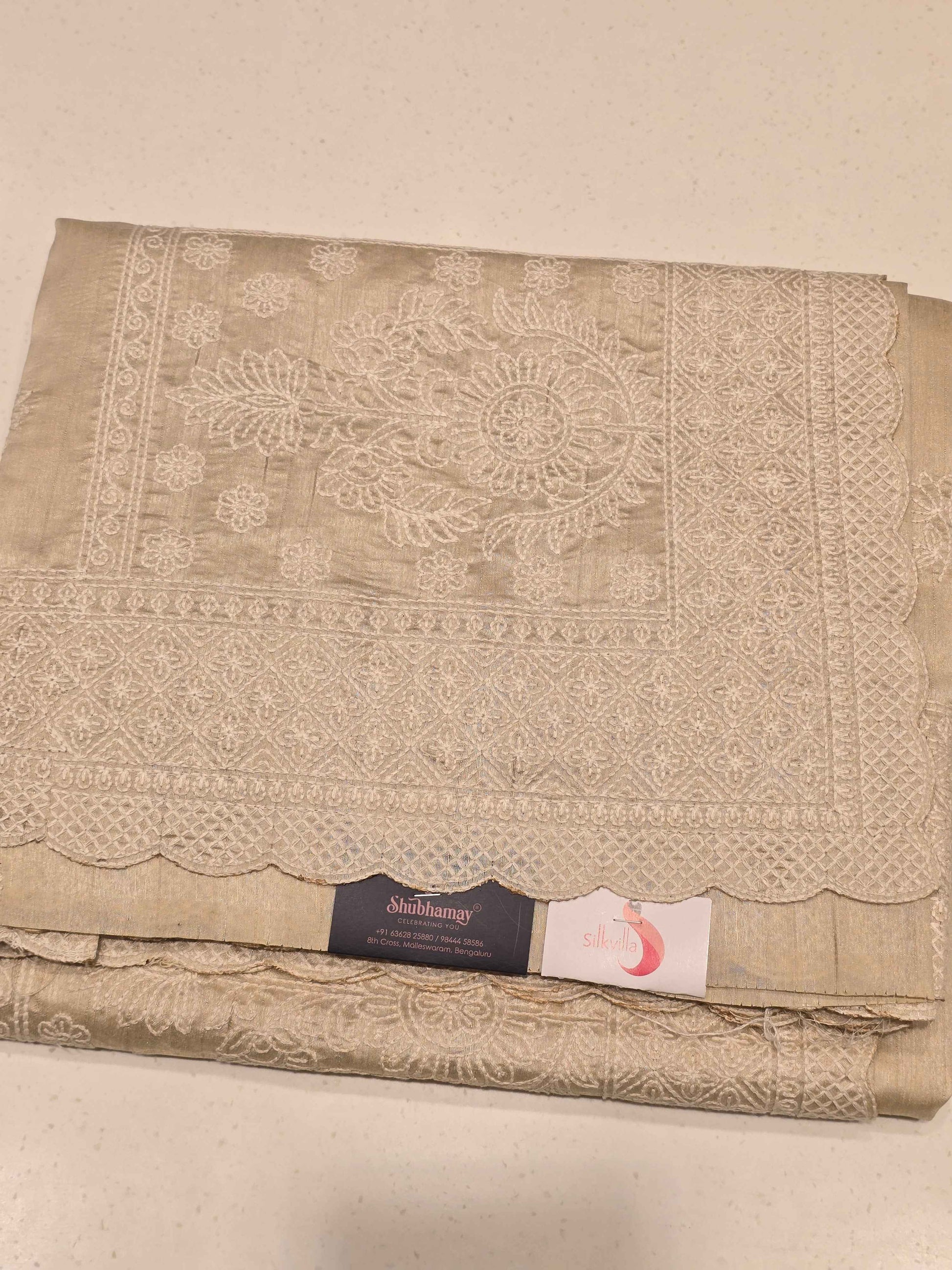 Baby Pink Tussar Jute Saree with Embroidery