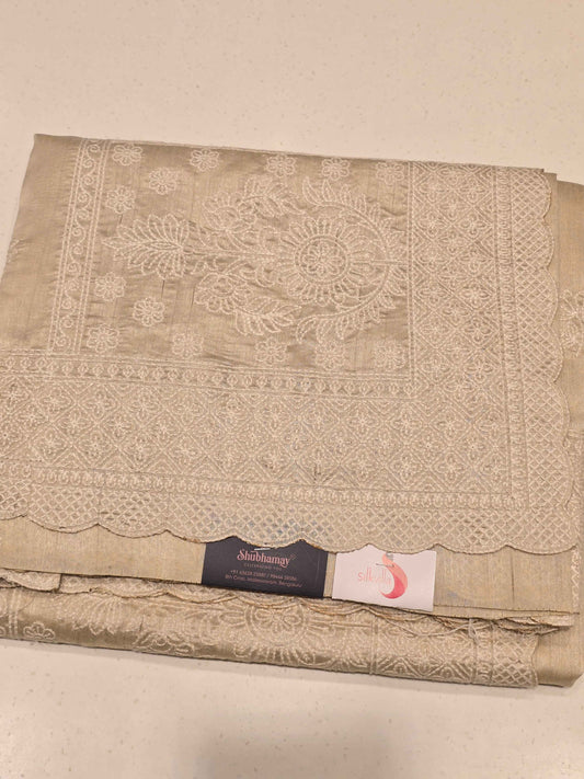 Baby Pink Tussar Jute Saree with Embroidery